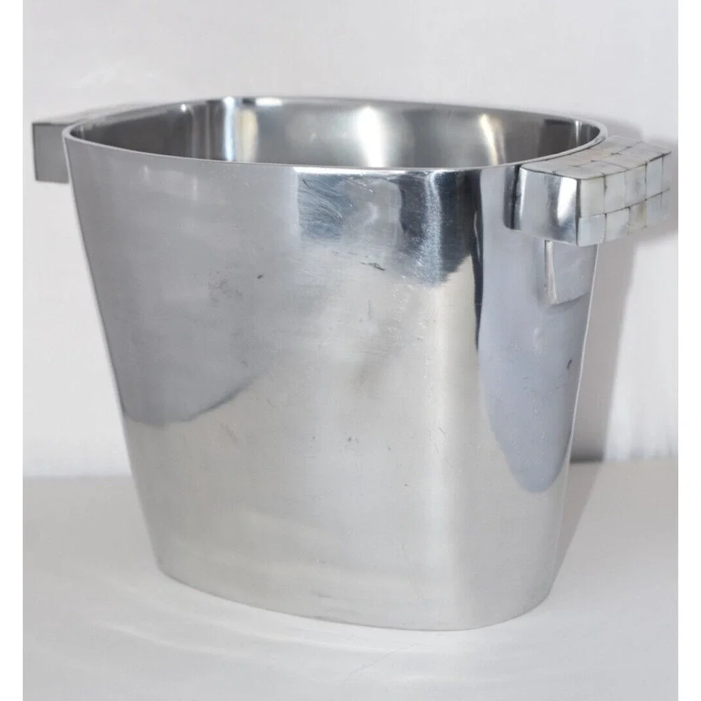 Pottery Barn BARONA Wine Champagn Bottle Holder Silver Bucket Mother Of Pearl